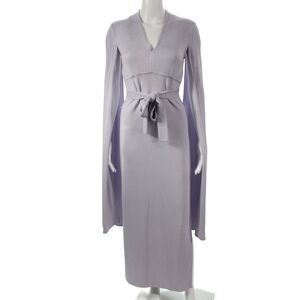 Safiyaa Women Maxi Sheath Dress Purple V-Neck Long Sleeve Cotton Tie Size 2